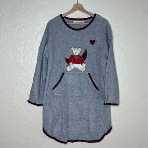 St. Bernard Women's Thermal Fleece Plaid Bear Appliqué Nightshirt Size 8/10 NWT